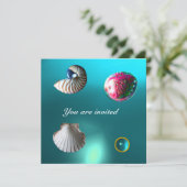 SEASHELLS DAMASK GEM BEACH WEDDING blue aquamarine Kaart (Staand voorkant)