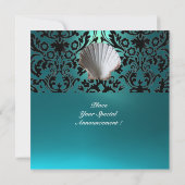 SEASHELLS DAMASK GEM BEACH WEDDING blue aquamarine Kaart (Achterkant)