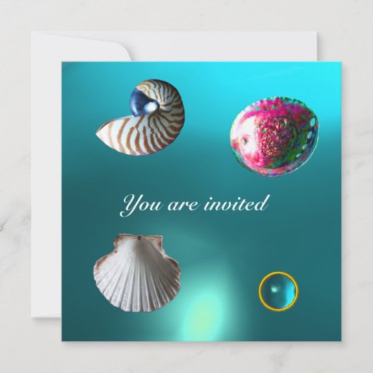 SEASHELLS DAMASK GEM BEACH WEDDING blue aquamarine Kaart (Voorkant)