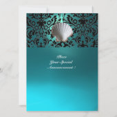 SEASHELLS DAMASK GEM BEACH WEDDING blue aquamarine Kaart (Achterkant)