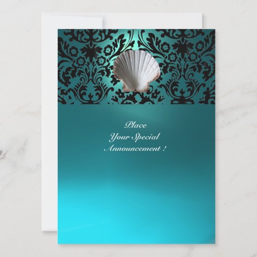 SEASHELLS DAMASK GEM BEACH WEDDING blue aquamarine Kaart (Achterkant)
