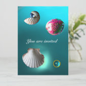 SEASHELLS DAMASK GEM BEACH WEDDING blue aquamarine Kaart (Staand voorkant)