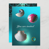 SEASHELLS DAMASK GEM BEACH WEDDING blue aquamarine Kaart (Voorkant / Achterkant)