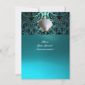 SEASHELLS DAMASK GEM BEACH WEDDING blue aquamarine Kaart (Achterkant)