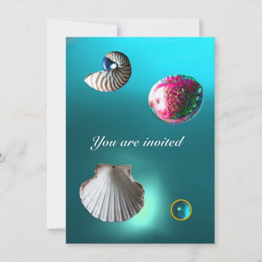 SEASHELLS DAMASK GEM BEACH WEDDING blue aquamarine Kaart (Voorkant)