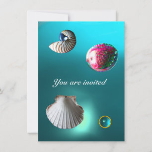 SEASHELLS DAMASK GEM BEACH WEDDING blue aquamarine Kaart