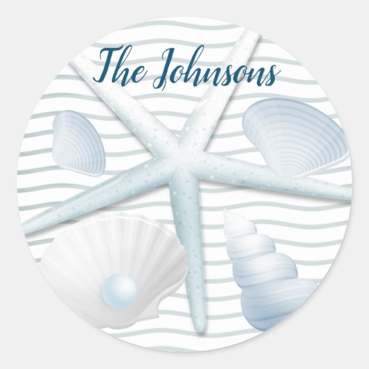 Seashells en parels ronde sticker (Voorkant)