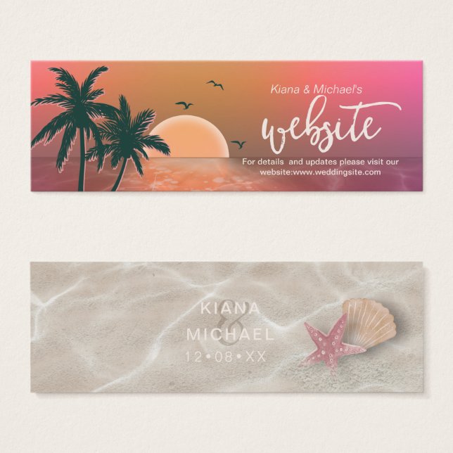 Seashells en Sand Wedding ID582 Mini Visitekaartjes (Voorkant /achterkant)