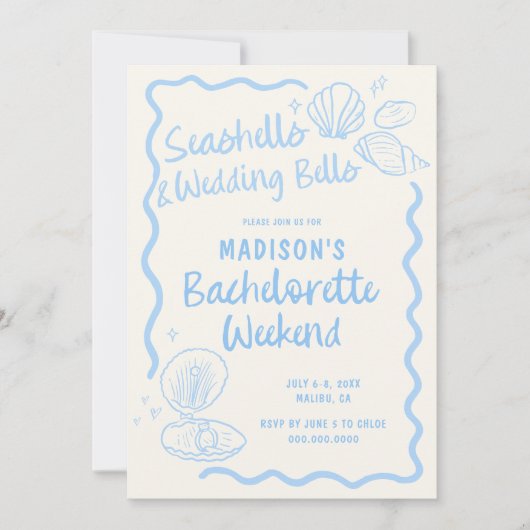 Seashells en Wedding Bells Bachelorette Kaart (Voorkant)