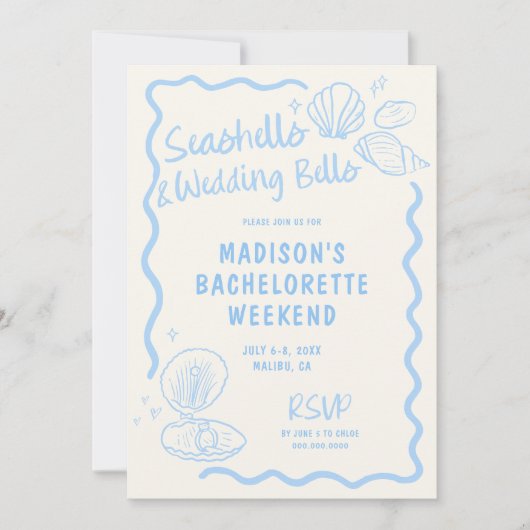 Seashells en Wedding Bells Bachelorette Kaart (Voorkant)