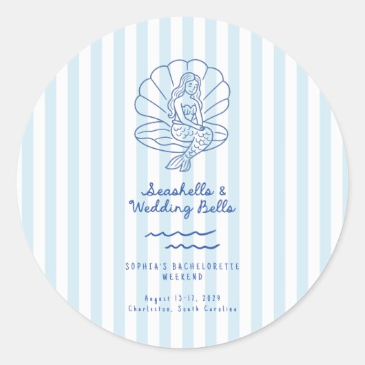 Seashells en Wedding Bells Bachelorette Ronde Sticker (Voorkant)