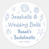 Seashells en Wedding Bells Bachelorette Ronde Sticker (Voorkant)