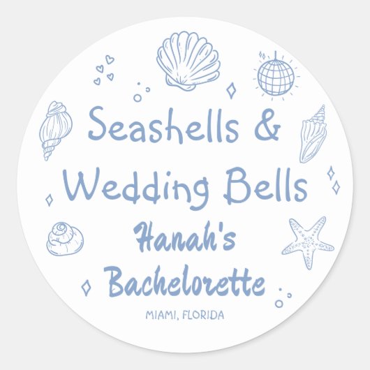 Seashells en Wedding Bells Bachelorette Ronde Sticker (Voorkant)