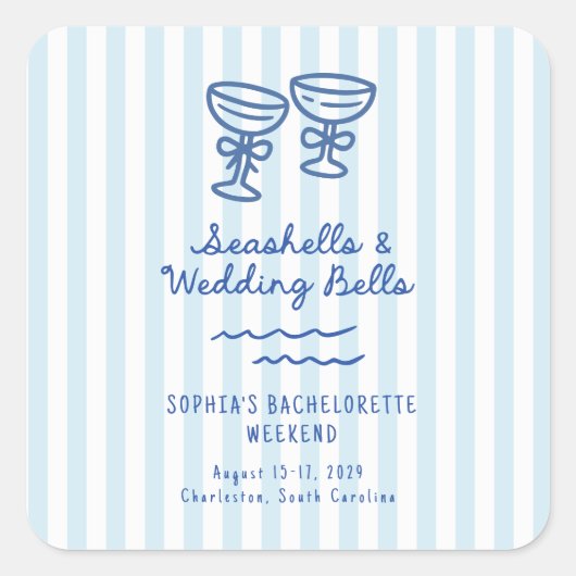 Seashells en Wedding Bells Bachelorette Vierkante Sticker (Voorkant)