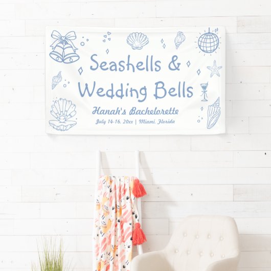 Seashells en Wedding Bells Bachelorette Welkom Spandoek (Insitu)