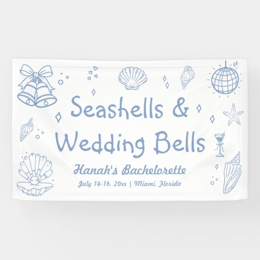 Seashells en Wedding Bells Bachelorette Welkom Spandoek (Horizontaal)