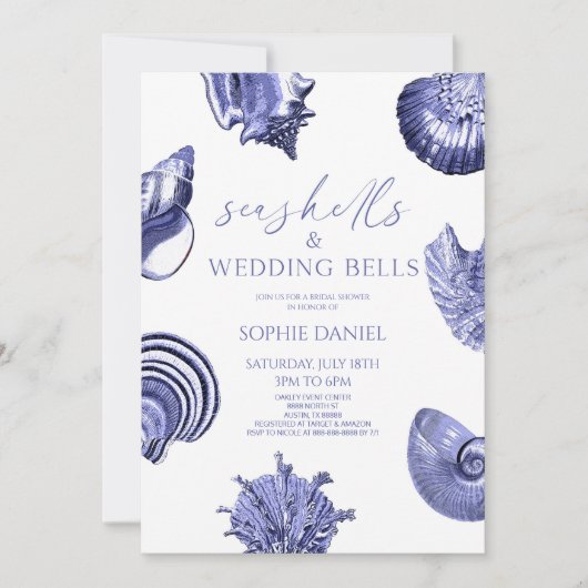 Seashells en Wedding Bells Blauw Vrijgezellenfeest Kaart (Voorkant)