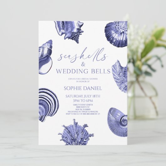 Seashells en Wedding Bells Blauw Vrijgezellenfeest Kaart (Staand voorkant)