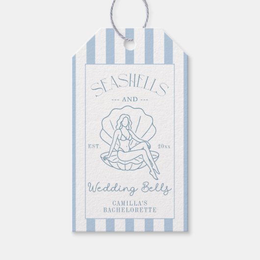 Seashells en Wedding Bells Coastal Bachelorette Cadeaulabel (Voorkant)