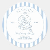 Seashells en Wedding Bells Coastal Bachelorette Ronde Sticker (Voorkant)