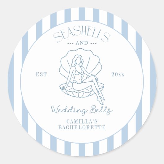 Seashells en Wedding Bells Coastal Bachelorette Ronde Sticker (Voorkant)