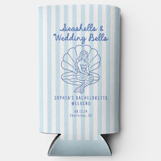 Seashells en Wedding Bells Coastal Bachelorette Seltzer Blikjeskoeler (Voorkant)