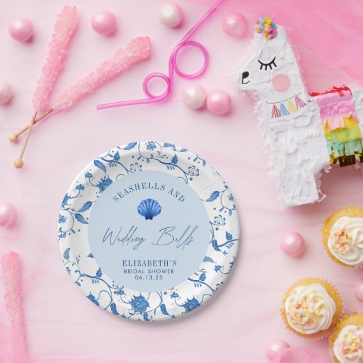 Seashells en Wedding Bells Coastal VRIJGEZELLENFEE Papieren Bordje (Feest)