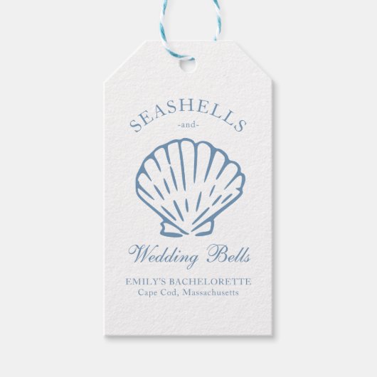 Seashells en Wedding Bells vrijgezellenfeest Cadeaulabel (Voorkant)