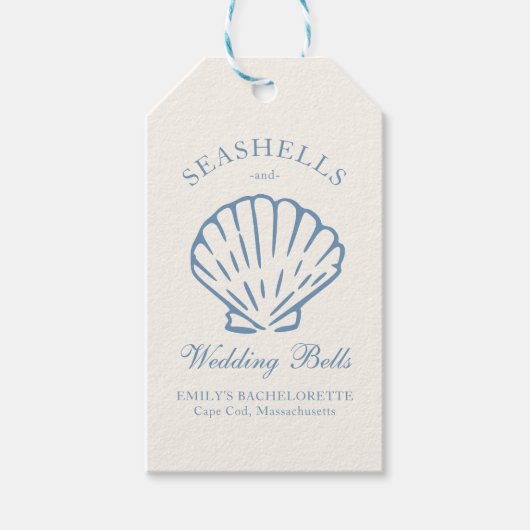 Seashells en Wedding Bells vrijgezellenfeest Cadeaulabel (Voorkant)