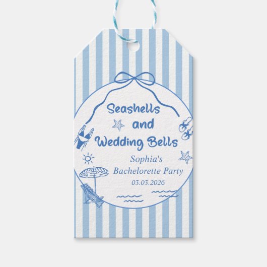 Seashells en Wedding Bells vrijgezellenfeest Cadeaulabel (Voorkant)