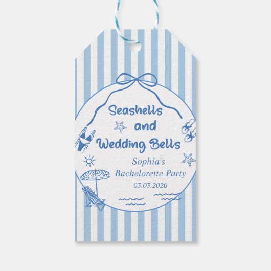 Seashells en Wedding Bells vrijgezellenfeest Cadeaulabel (Achterkant)