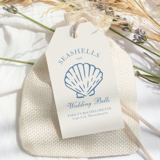 Seashells en Wedding Bells vrijgezellenfeest Cadeaulabel