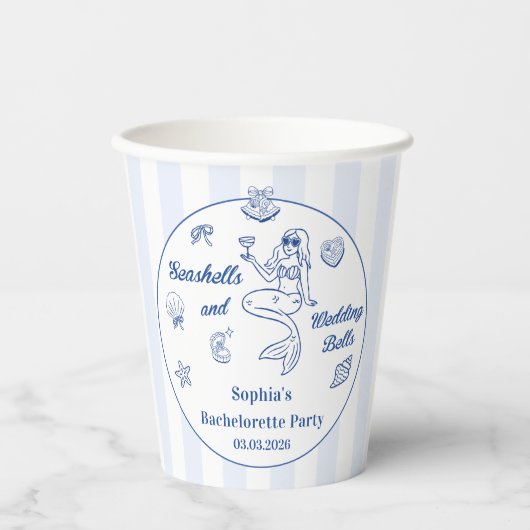 Seashells en Wedding Bells vrijgezellenfeest Papieren Bekers (Voorkant)