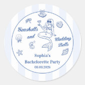 Seashells en Wedding Bells vrijgezellenfeest Ronde Sticker (Voorkant)