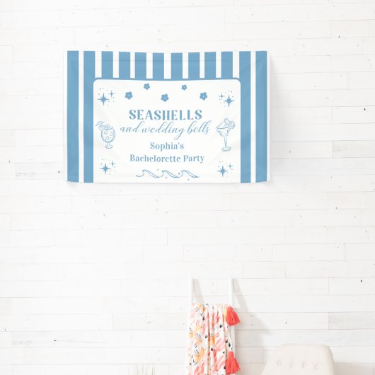 Seashells en Wedding Bells vrijgezellenfeest Spandoek (Insitu)