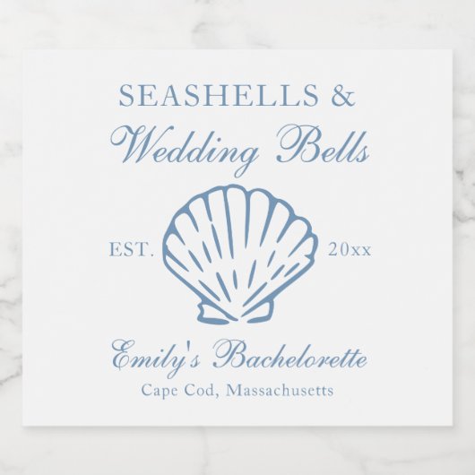 Seashells en Wedding Bells vrijgezellenfeest Sparkling Wijnetiket (Enkel label)