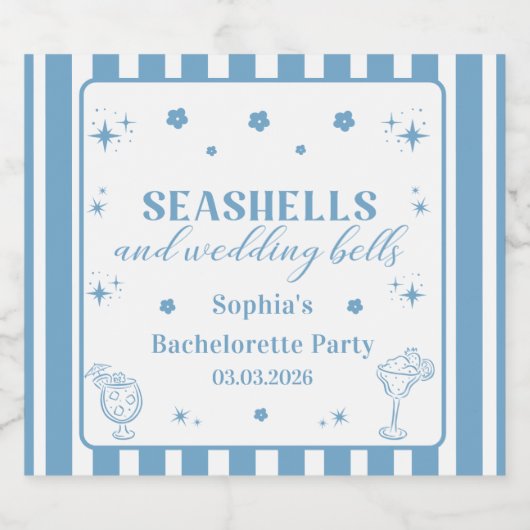 Seashells en Wedding Bells vrijgezellenfeest Sparkling Wijnetiket (Enkel label)