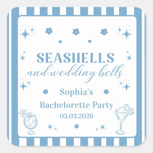Seashells en Wedding Bells vrijgezellenfeest Vierkante Sticker (Voorkant)