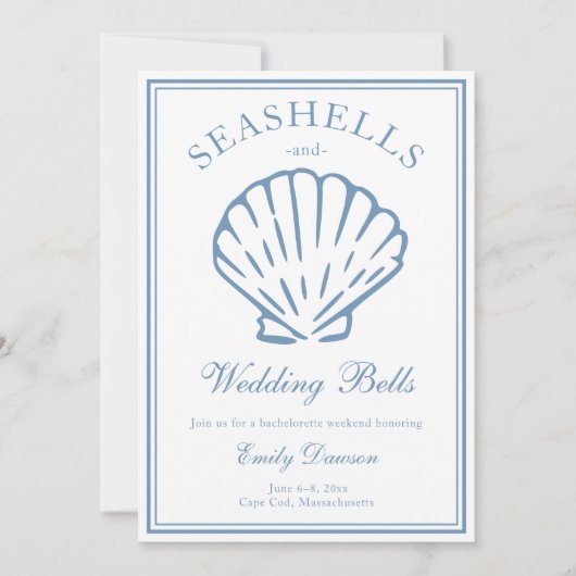 Seashells en Wedding Bells vrijgezellenweekend Kaart (Voorkant)