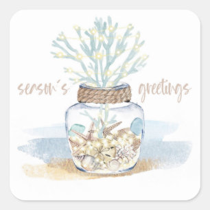 Seashells en Zeeen glas   Kerst-kerst-Bouquet Vierkante Sticker