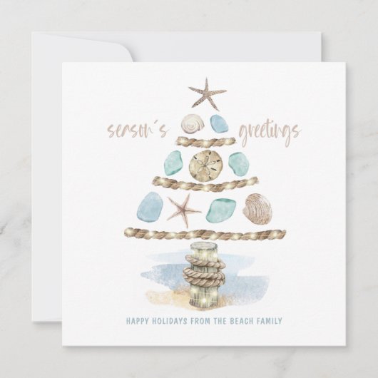 Seashells en Zeeen glas | Kerstabomen voor de kust Feestdagenkaart (Voorkant)