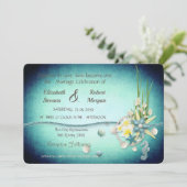 Seashells, Flowers Wedding Invitation Kaart (Staand voorkant)