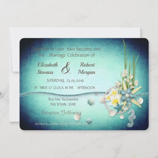 Seashells, Flowers Wedding Invitation Kaart (Voorkant)