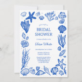 Seashells Frame Bridal Shower Blue Beach CUSTOM QR Kaart (Voorkant)