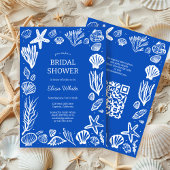 Seashells Frame Bridal Shower Blue Beach CUSTOM QR Kaart