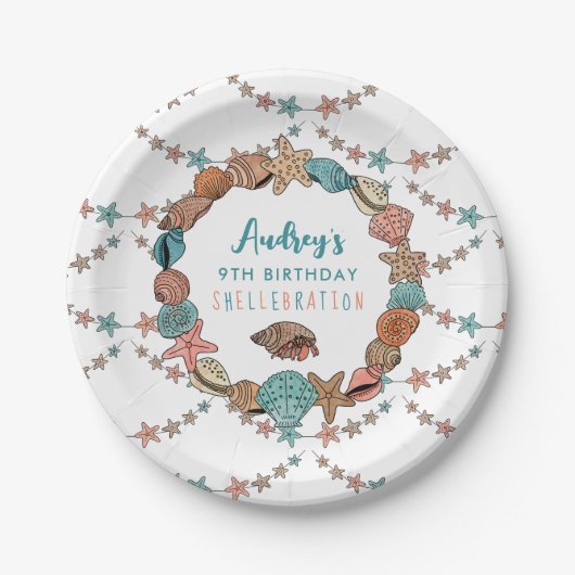 Seashells Girls Verjaardag Beach Party Papieren Bordje (Voorkant)