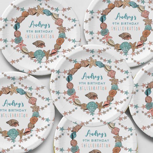 Seashells Girls Verjaardag Beach Party Papieren Bordje