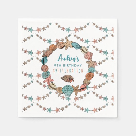 Seashells Girls Verjaardag Beach Party Servet (Voorkant)