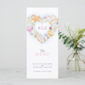 Seashells hart met monogram waterverf bruiloft menu (Staand voorkant)