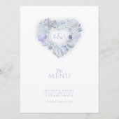 Seashells hart monogram waterverf bruiloft blauw menu (Voorkant)